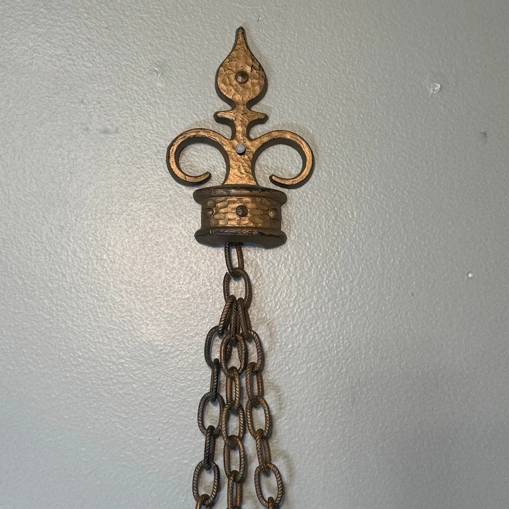 Vintage Sexton 1967 USA Cast Aluminum Brutalist 3 Cup Wall Candle Holder Gold